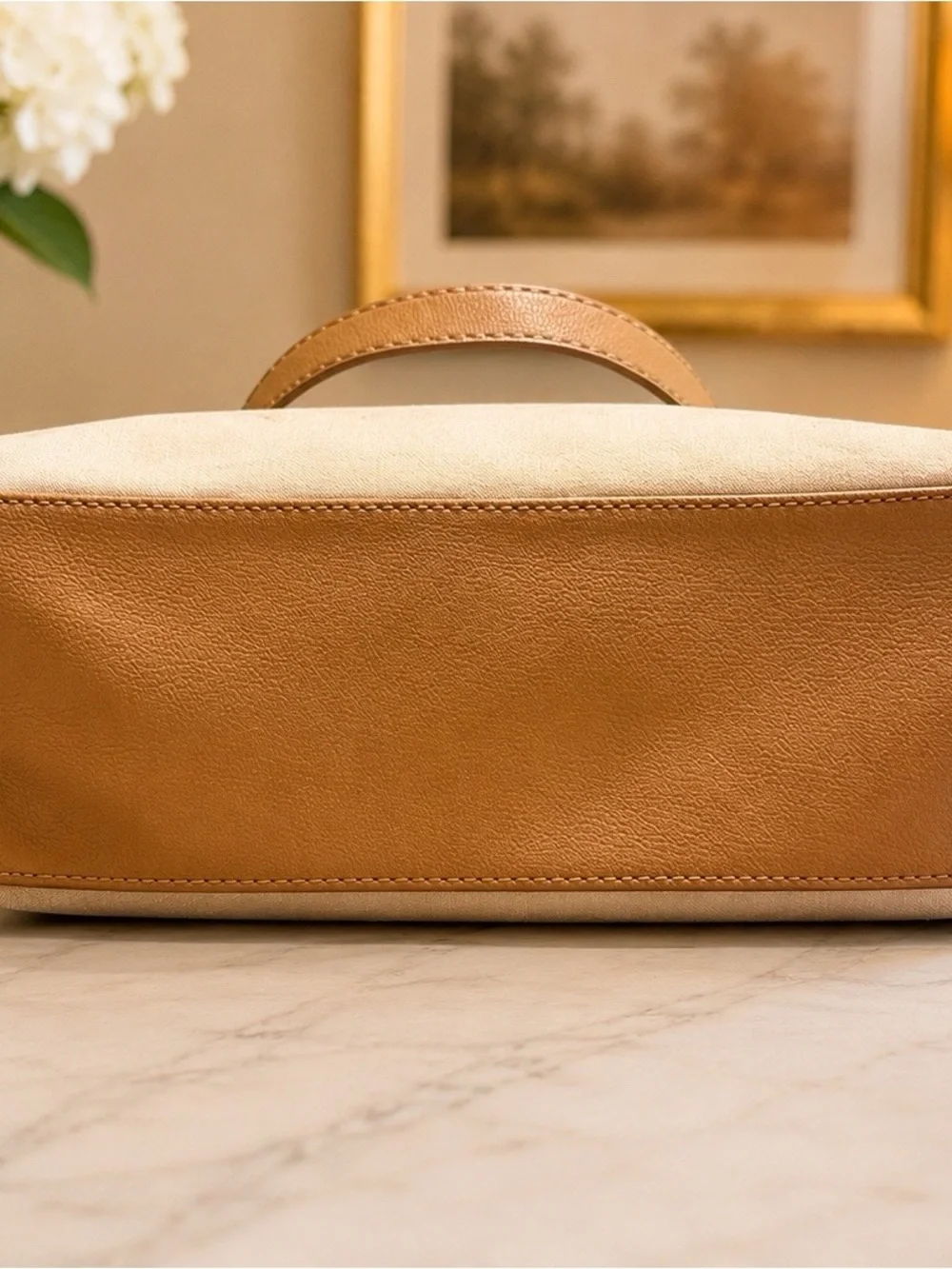 Tommy Hilfiger Cream and Tan Striped Dome Satchel